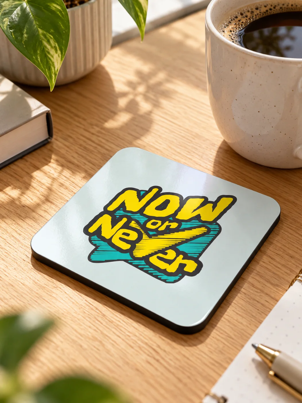 Now or Never – Colorful Glossy Coaster product image (1)