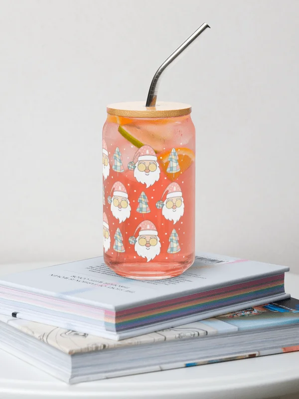 Retro Groovy Santa Claus Christmas Glass Can Sipper 16 oz. product image (3)