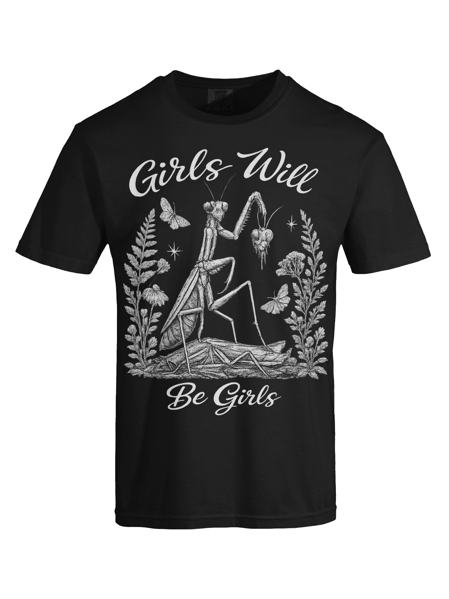 Girls Will Be Girls Mantis Graphic Tee | Dark Botanical Cottagecore Shirt product image (5)
