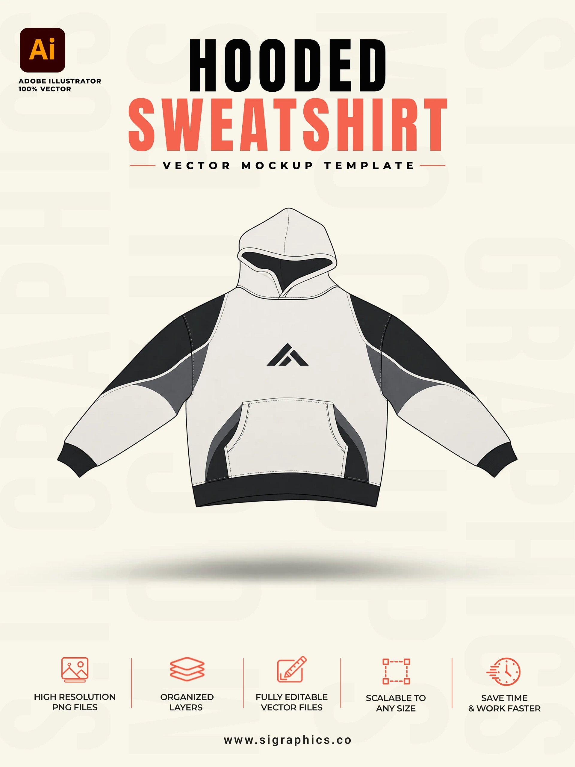 Hooded Sweatshirt Vector Mockup Template – Front & Back Flats product image (1)