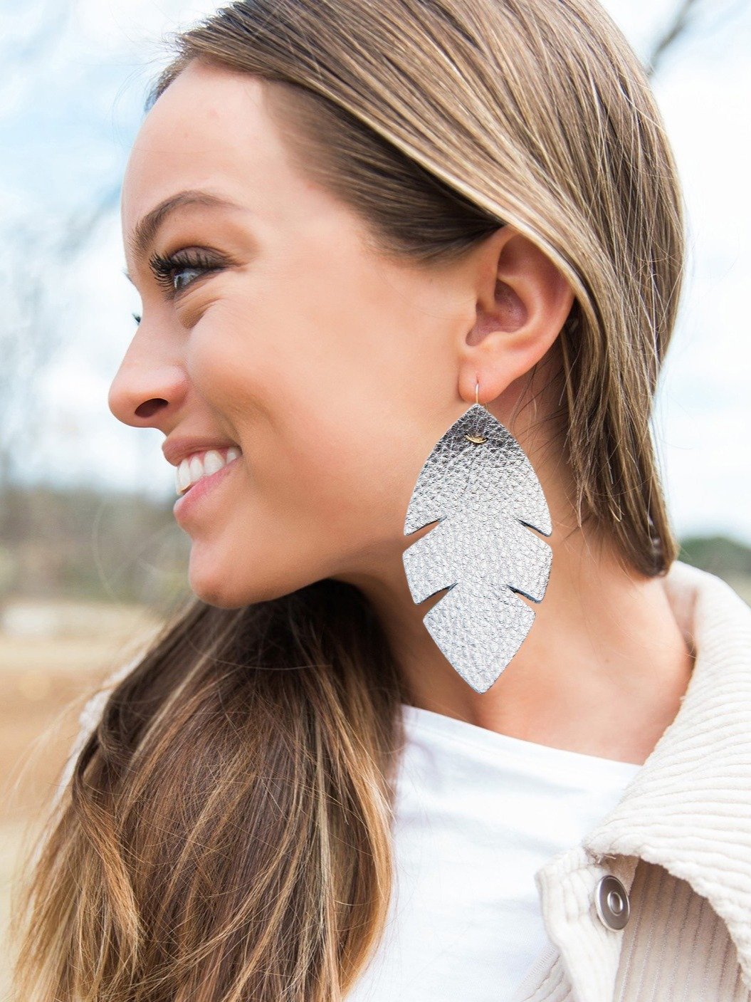 Silver Palm Leather Earrings product image (1)
