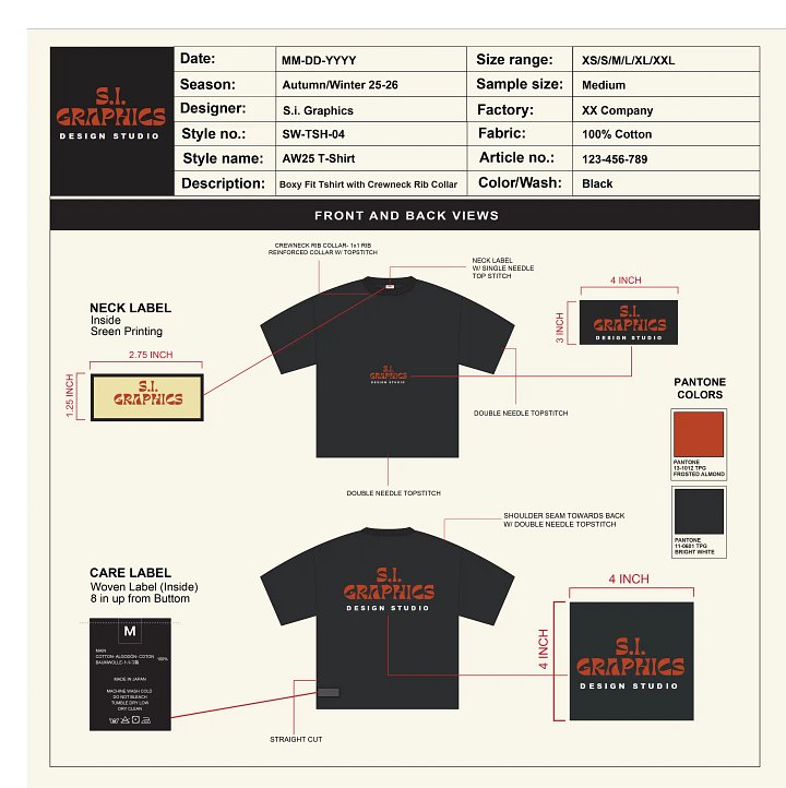 Boxy Fit T-Shirt Tech Pack Template product image (2)