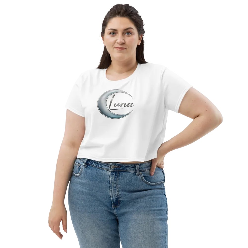 Luna Women's Crop Top - Stylish White Crescent Moon Design product image (1)