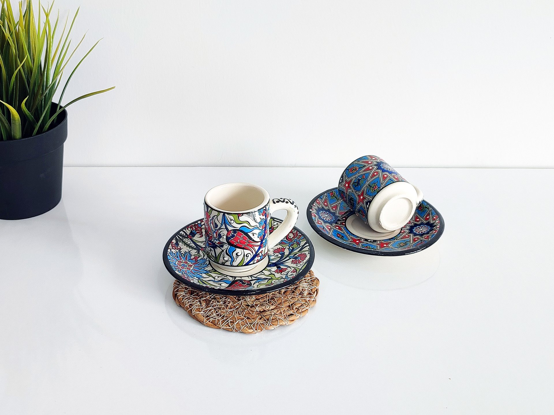 Ceramic coffee set (Iznik, white) — handmade pottery, Turkish ceramic product image (6)