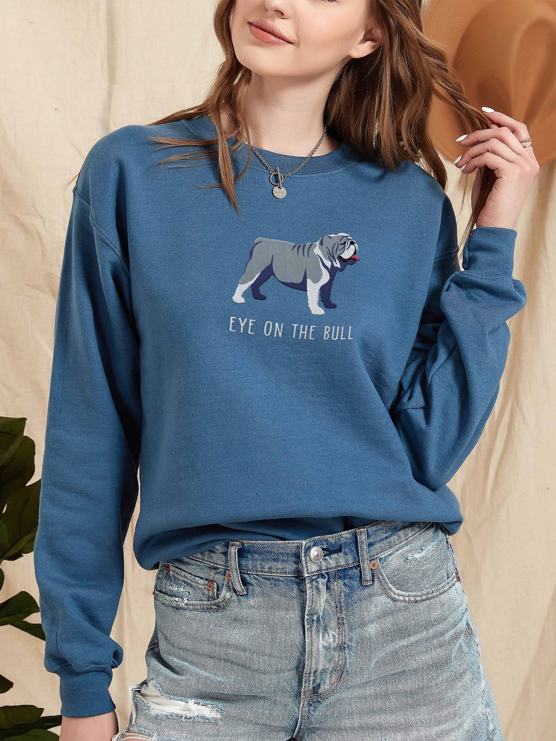 Eye on the Bull Sweatshirt (Embroidered) of an English Bulldog(Blue) product image (2)