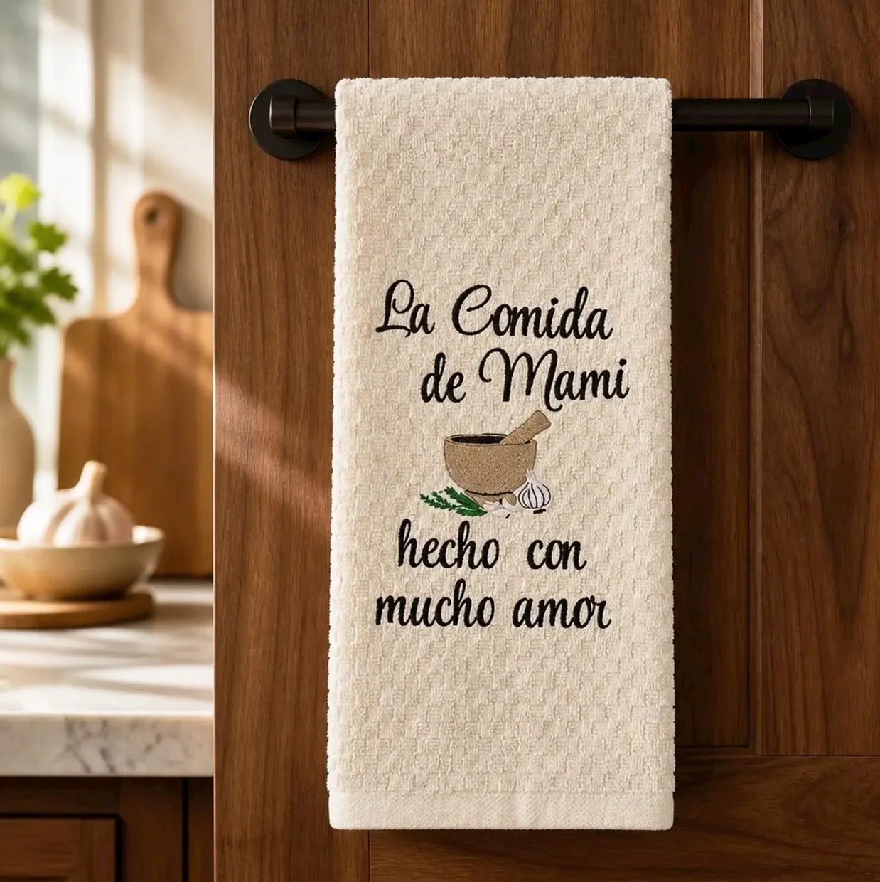 La Comida de Mami Embroidered Kitchen Towel product image (1)