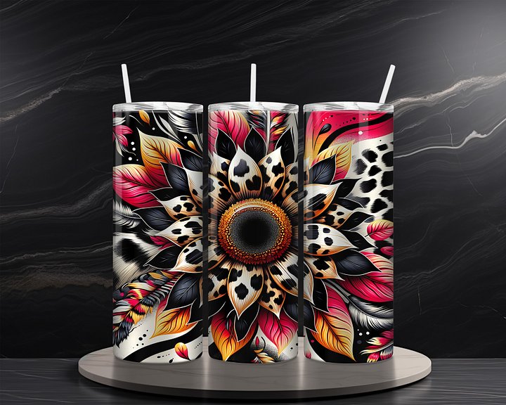 Leopard Print 20 oz Skinny Tumbler Sublimation Design Digital Download PNG Instant DIGITAL ONLY, Leopard Sunflower 1 Tumbler Wrap product image (2)
