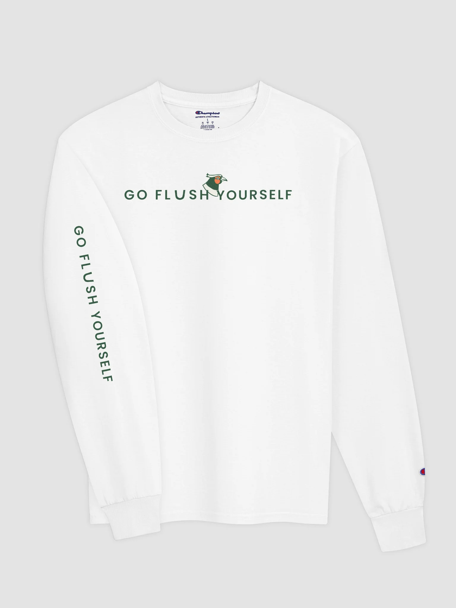 Go Flush Yourself Champion Long Sleeve Tee (light mode) product image (3)