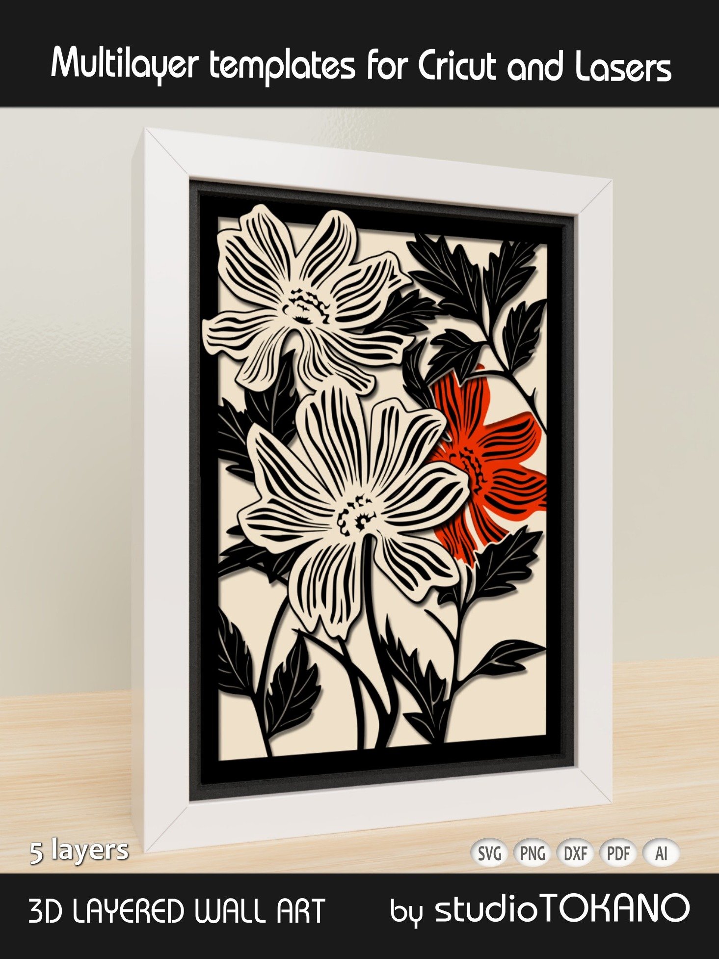 Katagami Flower Shadow box SVG product image (1)