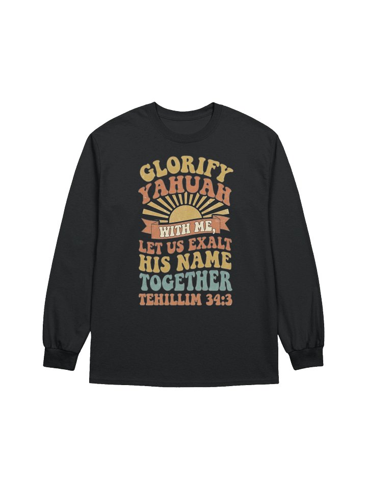 Glorify YAHUAH With Me Retro Long Sleeve | Tehillim 34:3 Scripture Shirt product image (1)