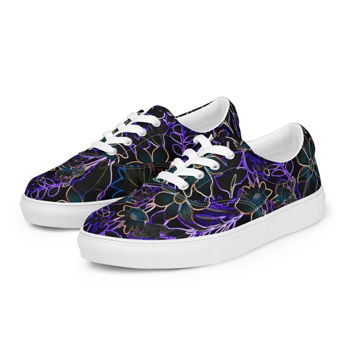 Trippy Floral Purple,Teal /Women's Lace-Up Canvas Shoes by Allcolor product image (2)
