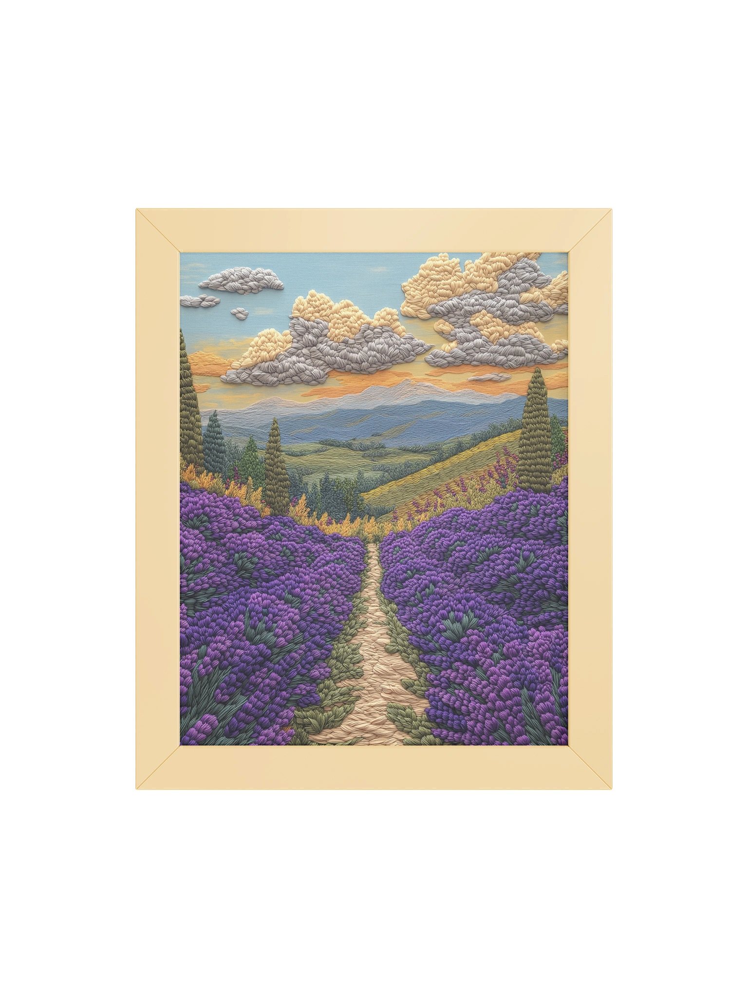 Lost in the Lavender Fields | Embroidery-Style Wall Art — Framed Print product image (20)