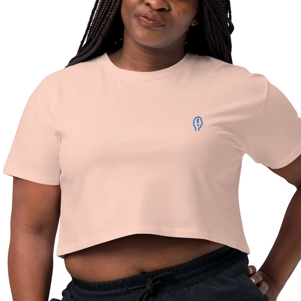 EXCLAIMING MENTALLY (L.C., aqua) embroidered cotton crop top product image (32)