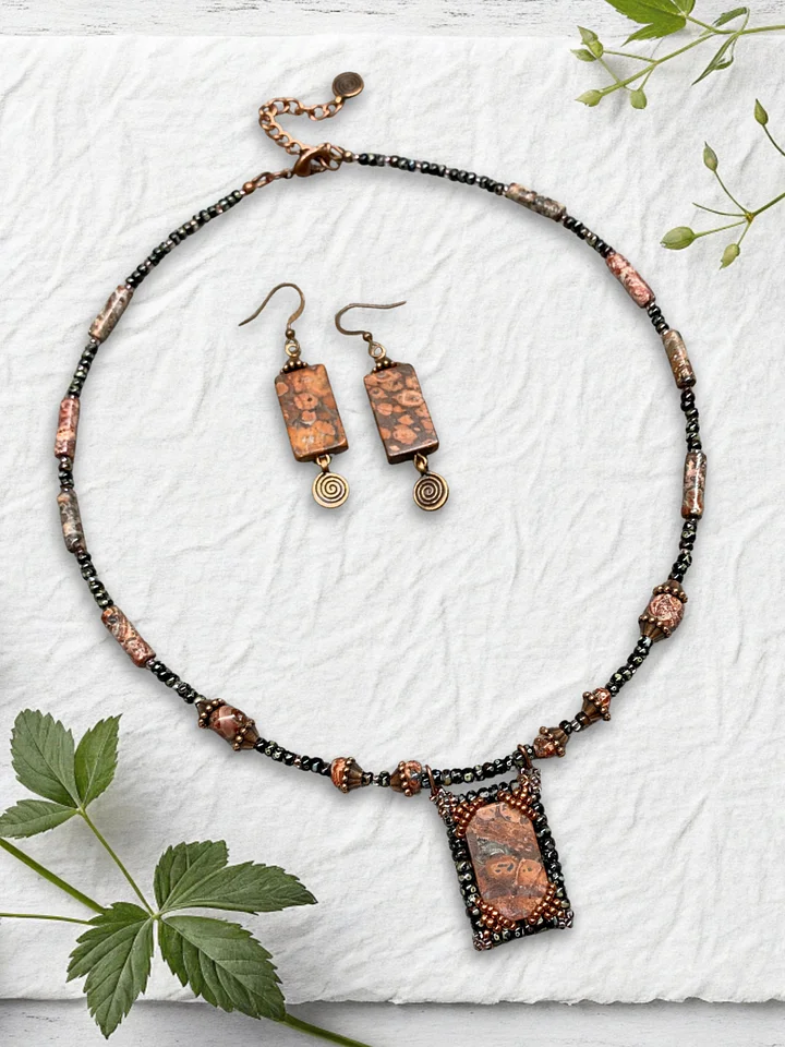 Leopard Print Jasper Red/Black Beaded Pendant Necklace and Earrings product image (1)