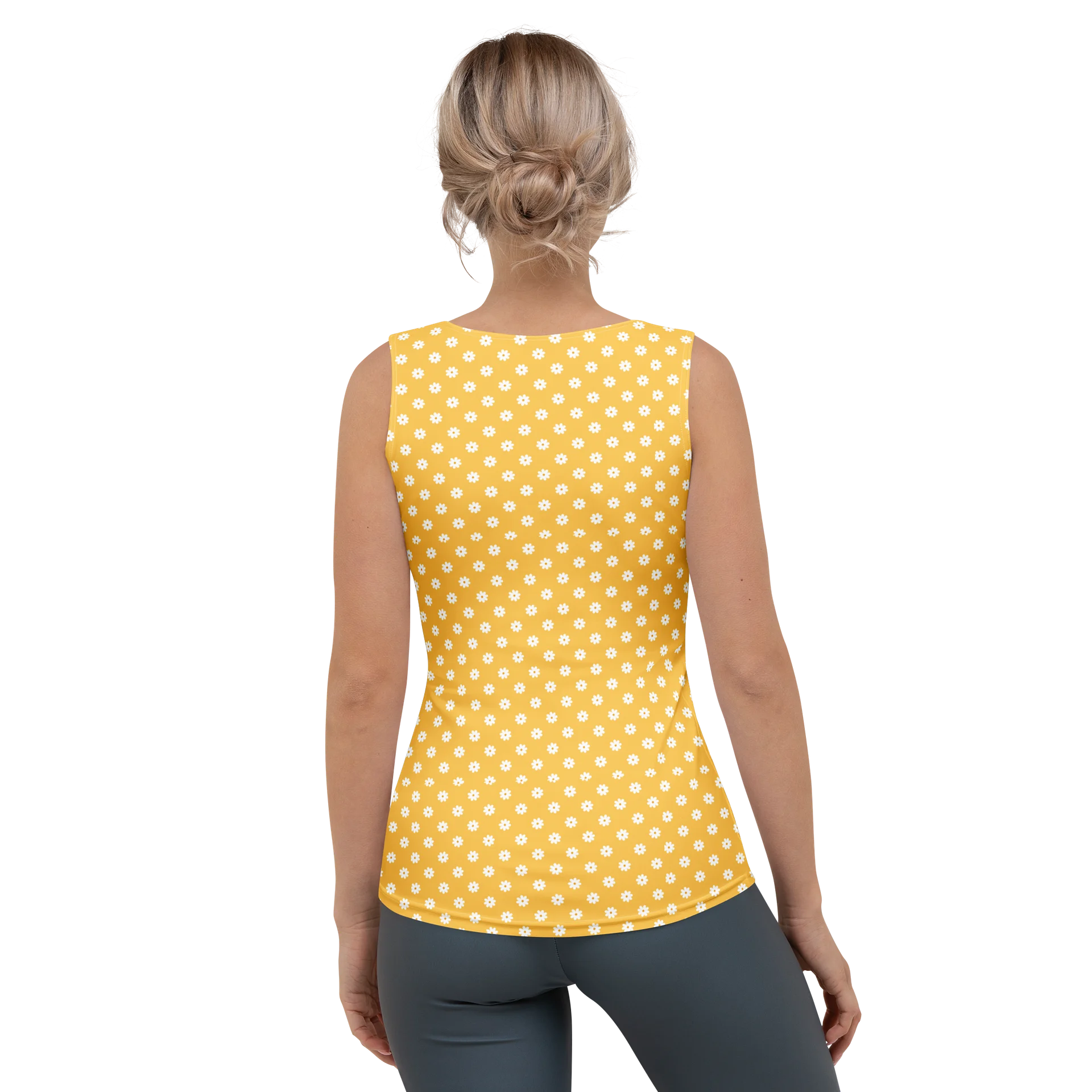 Yellow Daisy All-Over Print Women’s Fitted Tank Top product image (2)