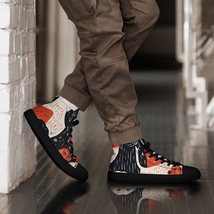 'Puppy Love' Printed Men's High Top Canvas Shoes product image (2)