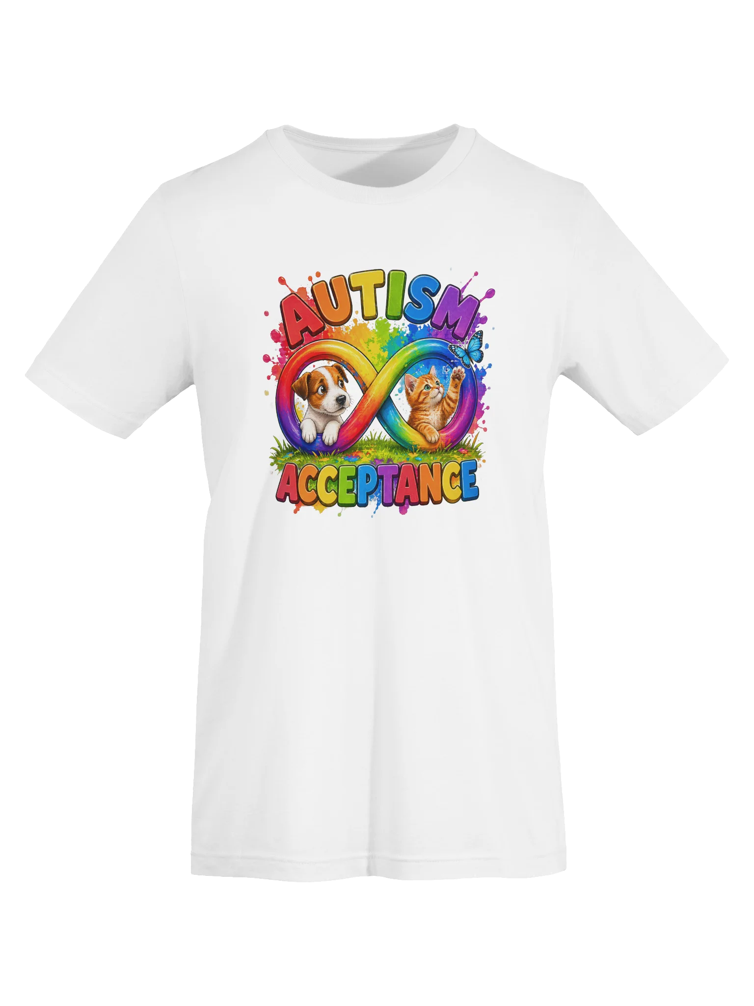 Puppy and Kitty Autism Acceptance & Inclusion Tee with Infinity Symbol Rainbow product image (13)