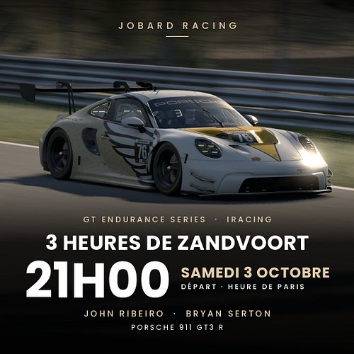 🏁 JOBARD Racing prend le départ des 3 Heures de Zandvoort, manche de la GT Endurance Series sur iRacing.

Samedi 3 octobre 20...