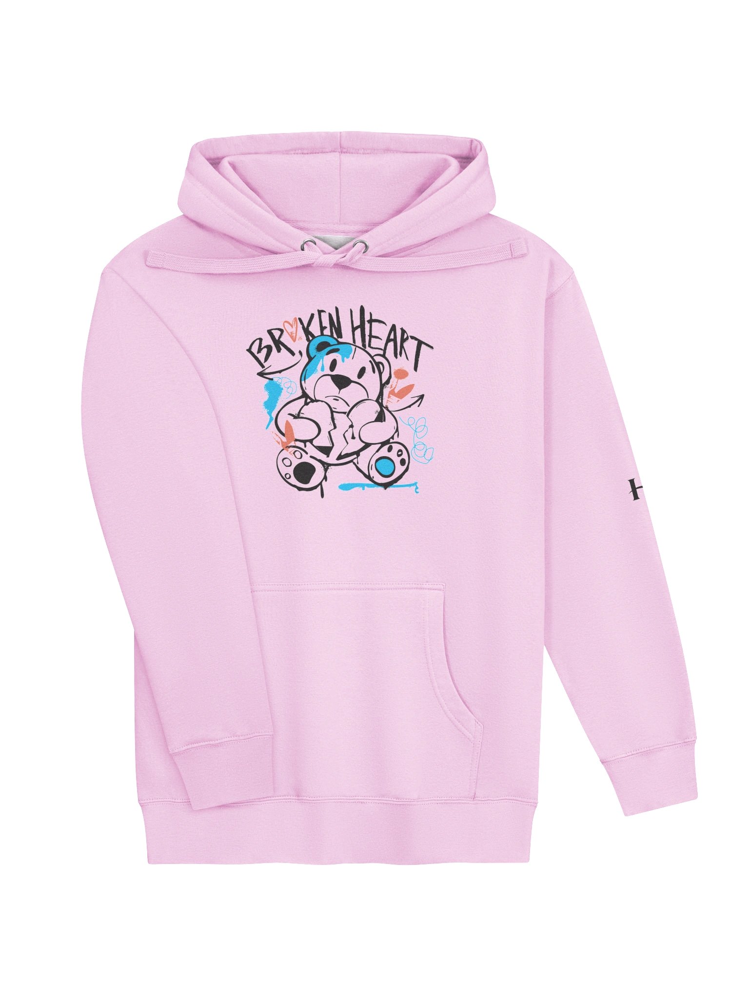 "Broken Heart" Bear Hoodie – Pink Oversized Streetwear Pullover with Graffiti Teddy Graphic product image (3)