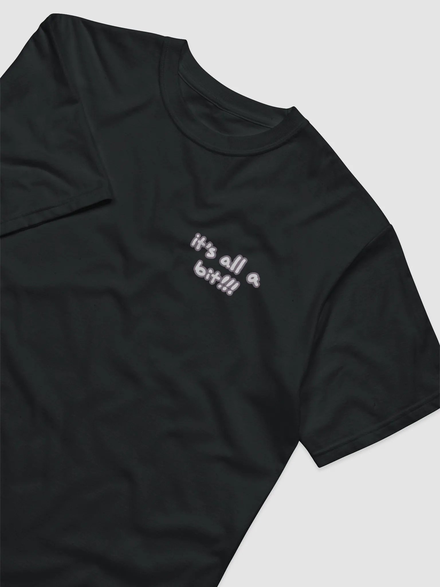“It’s all a bit!!!” (sm. lined design, #8D778F) unisex eco tee product image (1)