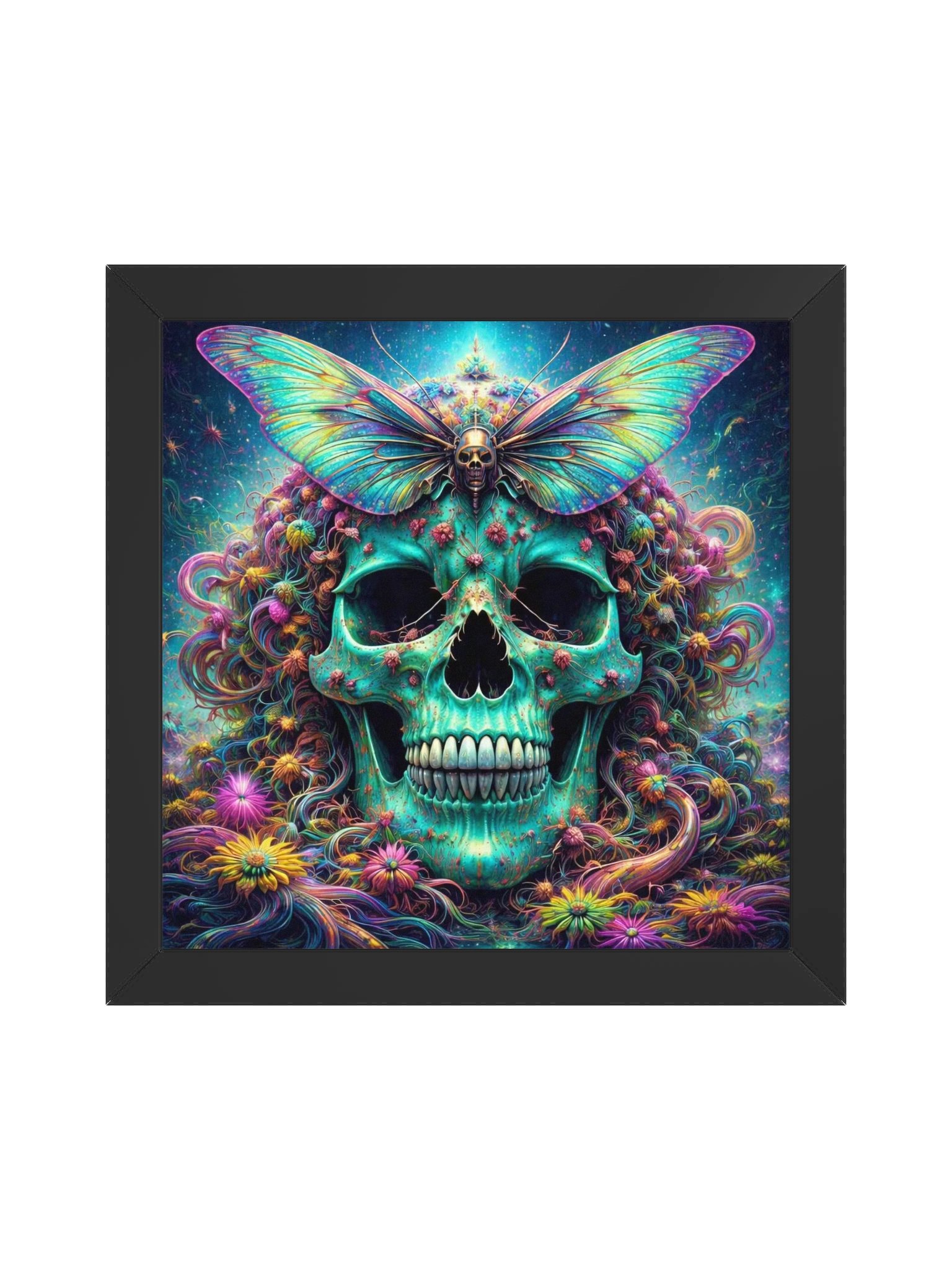Psychedelic Organic Skull – Neon Moth Surreal Wall Art product image (1)