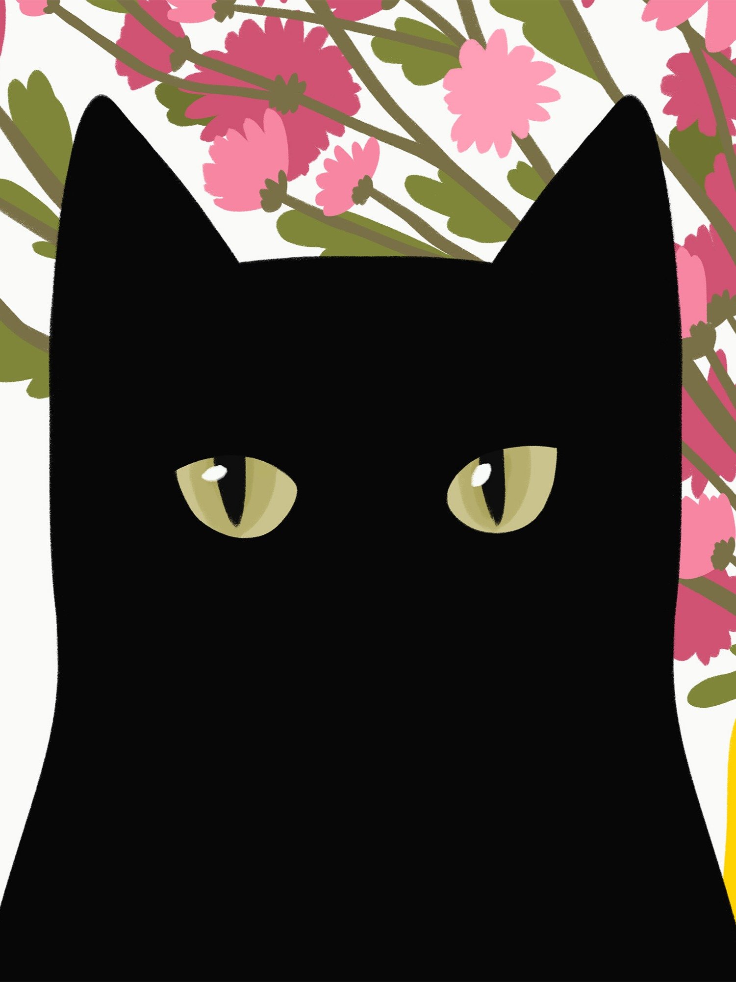 Black Cat Art Print with Flowers product image (2)