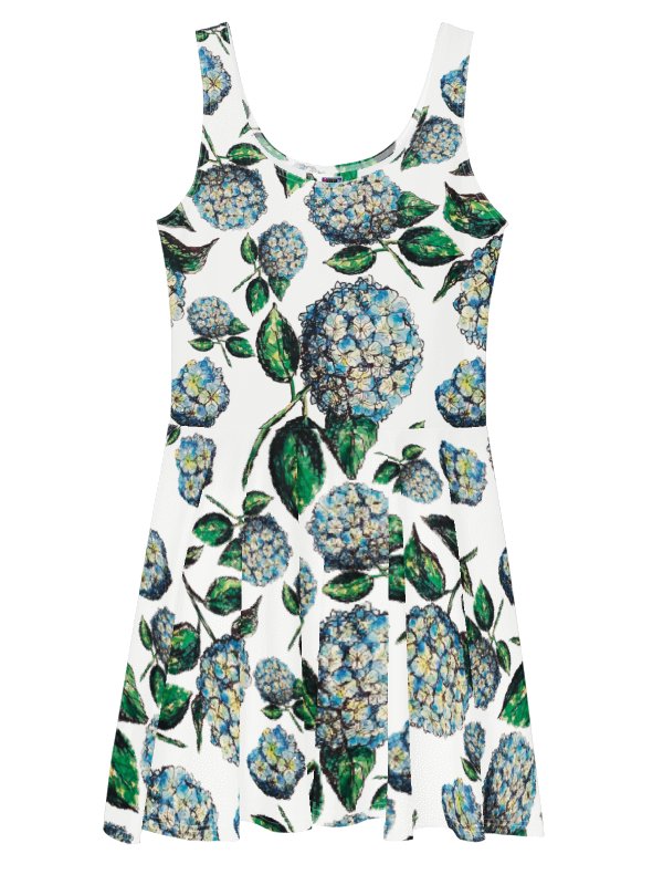 Blue Hydrangea Blooms Skater Dress | Watercolor Floral Fit & Flare Dress | Monique Faella Designs™ product image (3)
