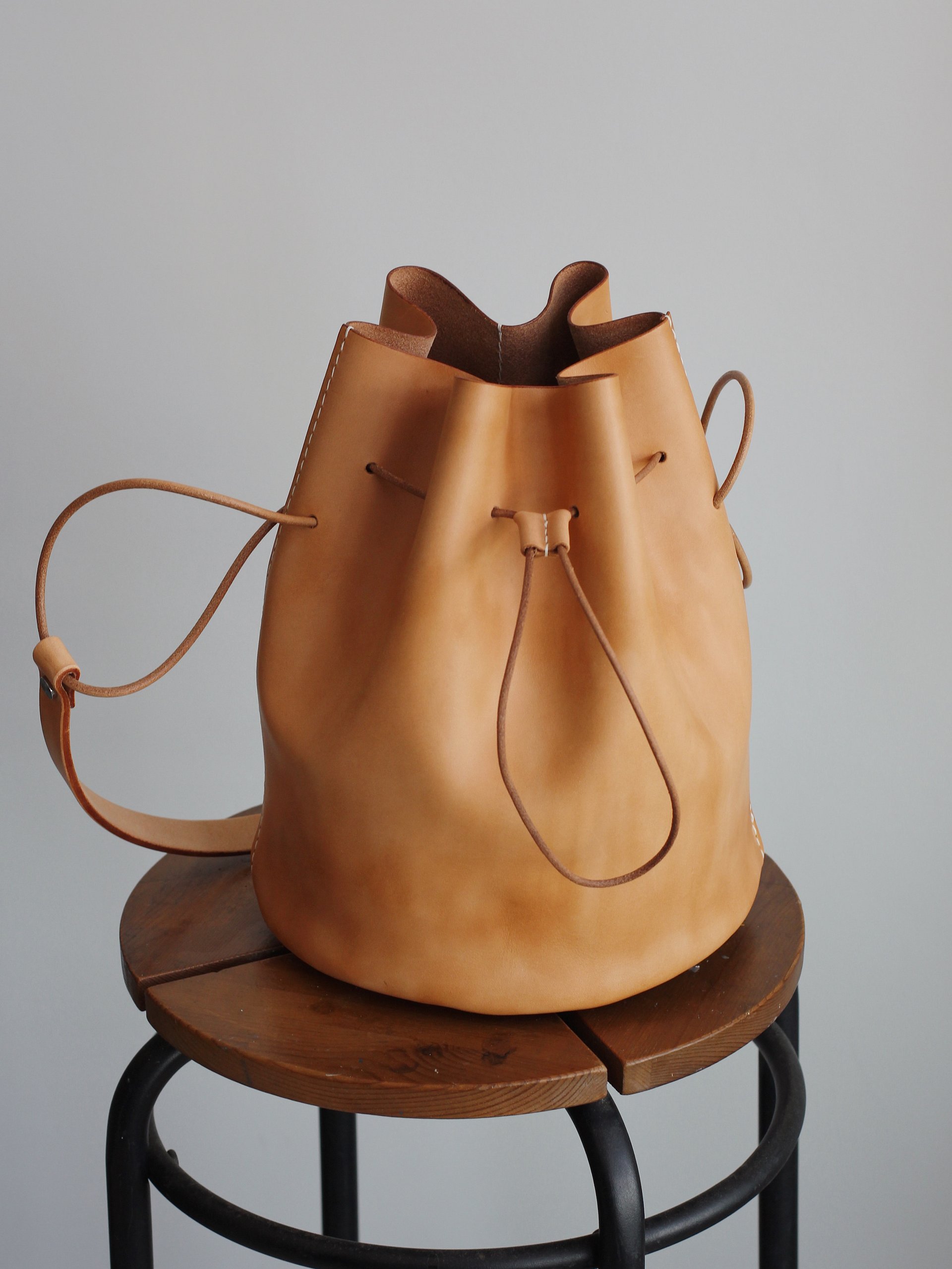 Vegetable Tanned Leather Drawstring Bucket Bag product image (1)