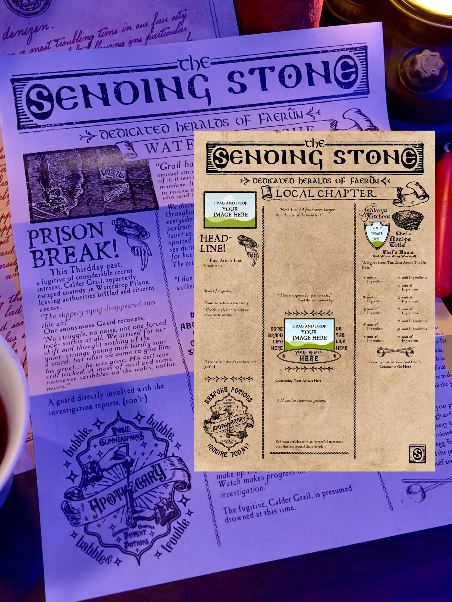 Editable Fantasy Newspaper Template - "The Sending Stone" product image (5)