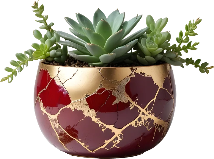 Kintsugi Elegance – Garnet Succulent Planter PNG product image (1)