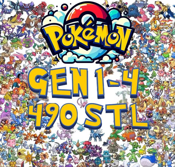 Pokémon Gen 1-4 Complete STL Bundle | 490+ Mini Figures for 3D Printing product image (1)