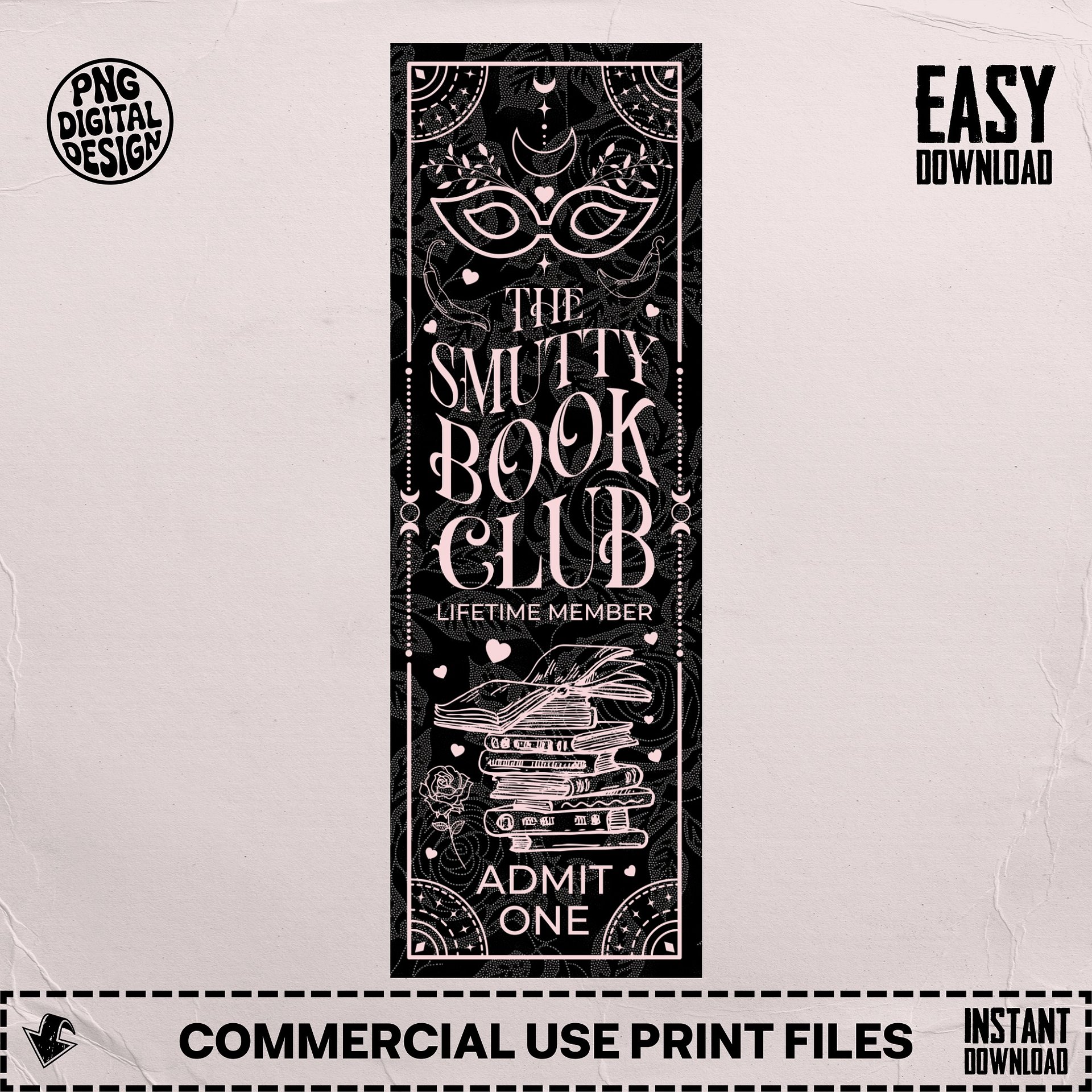 Smut Bookmark Dark Romance Book Club Boho Black Pink PNG, Printable Bookmarks, Bookish Merch, Digital Download, DIY Gift for Reader product image (6)