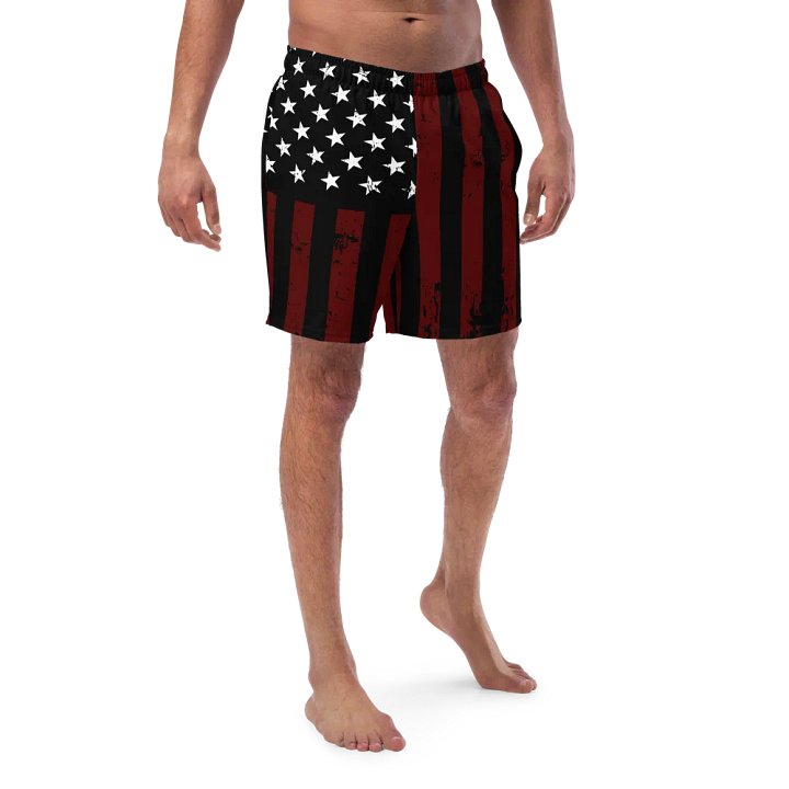 Distressed Black & Red Americana Swim Trunks product image (1)