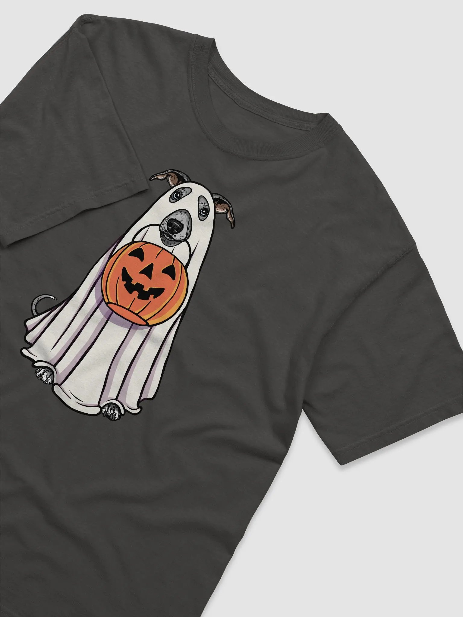 Funny Halloween Whippet T-Shirt | Funny Dog Wearing a Ghost Costume and Holding a Pumpkin Basket product image (6)
