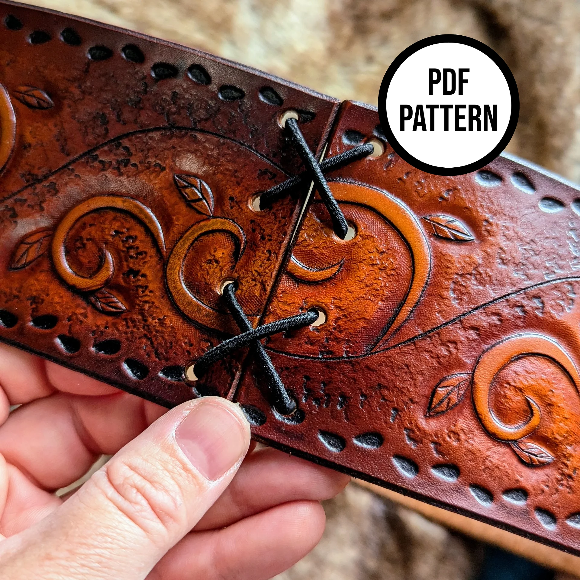 Shieldmaiden Corset Belt with Vines - PDF Pattern for Leatherwork product image (4)