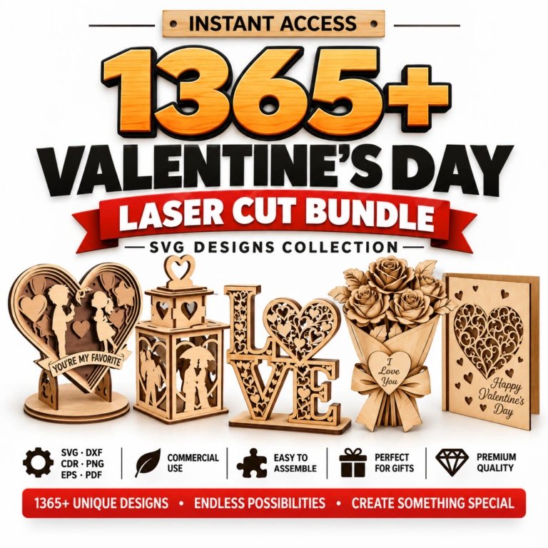 1356+ Valentine’s Day Laser Cut Mega Bundle | SVG, DXF, CDR, EPS, PNG & PDF Designs product image (1)