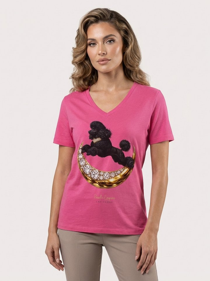 Moon Black Poodle V-Neck Tee Light | Poodle Empire product image (1)