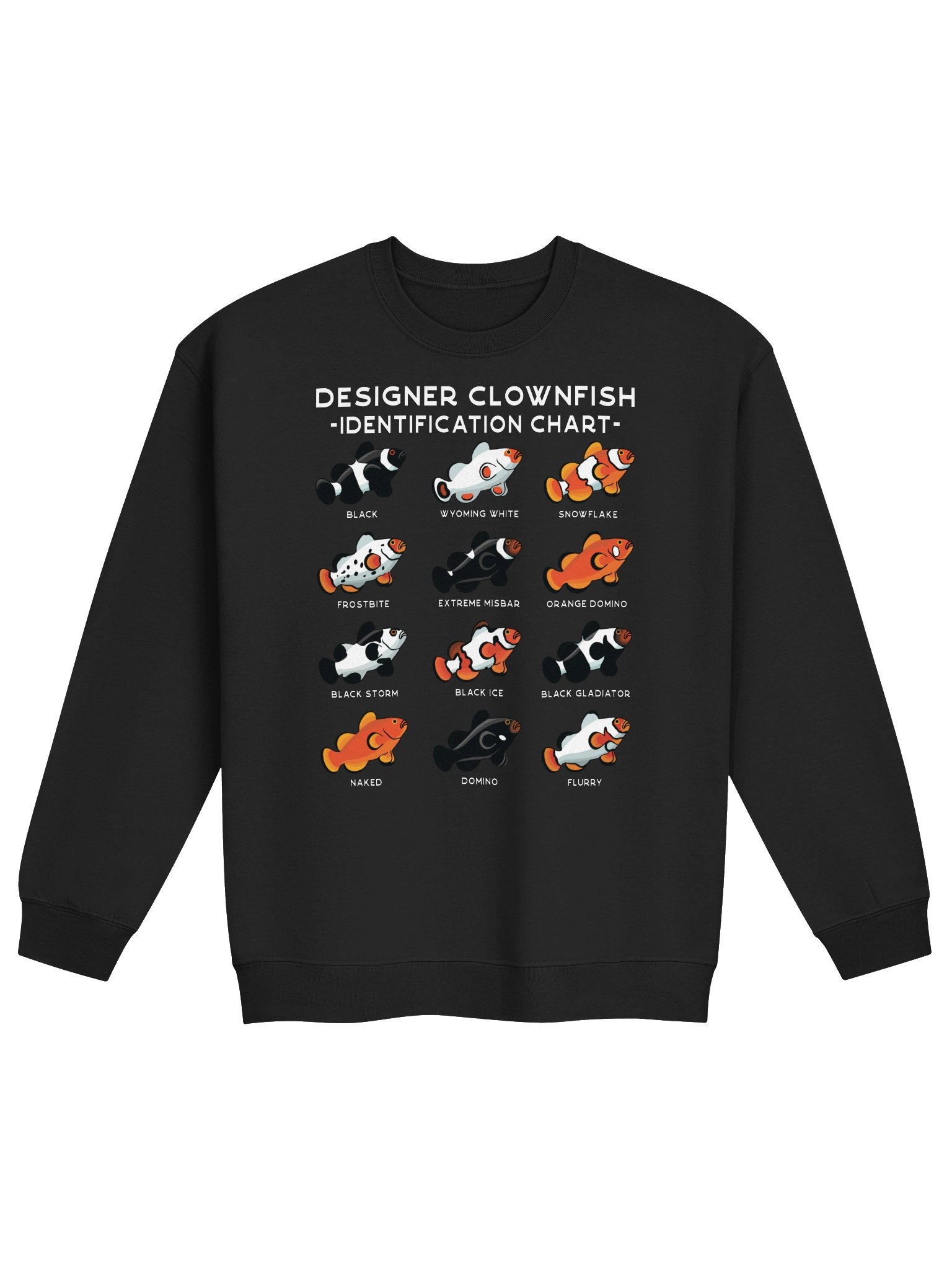 Designer Clownfish Identification Chart Sweatshirt for Reef Aquarium Lovers product image (5)