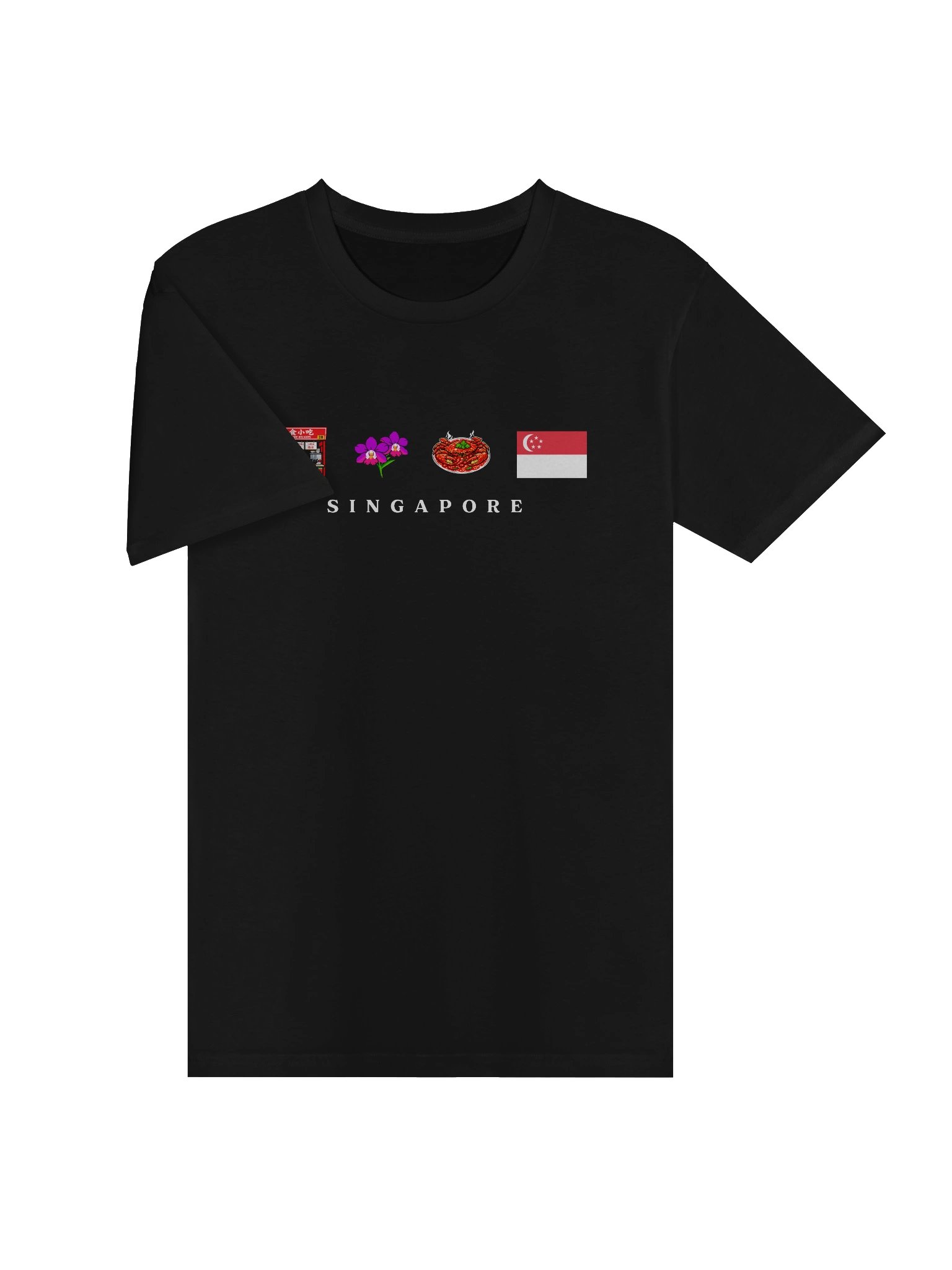 Singapore Heritage Black T-Shirt | Purple Bloom, Shell Dish & Open-Air Eatery Graphic on Premium Cotton product image (3)