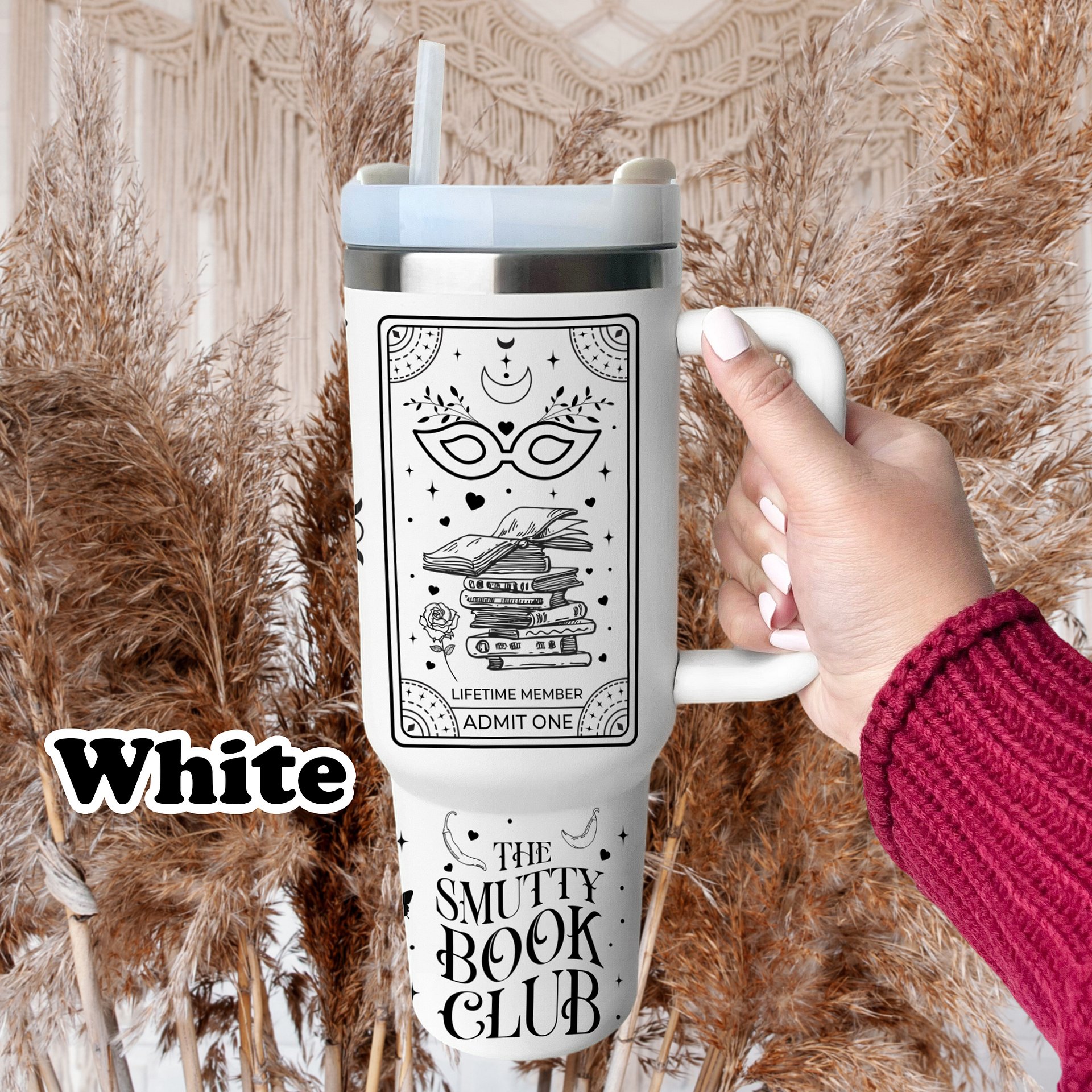 Smut Dark Romance Bookish Reader Witchy Merch 40oz Tumbler with Handle Black PNGs, Sublimation Digital Download, Reading Gift for Her product image (3)