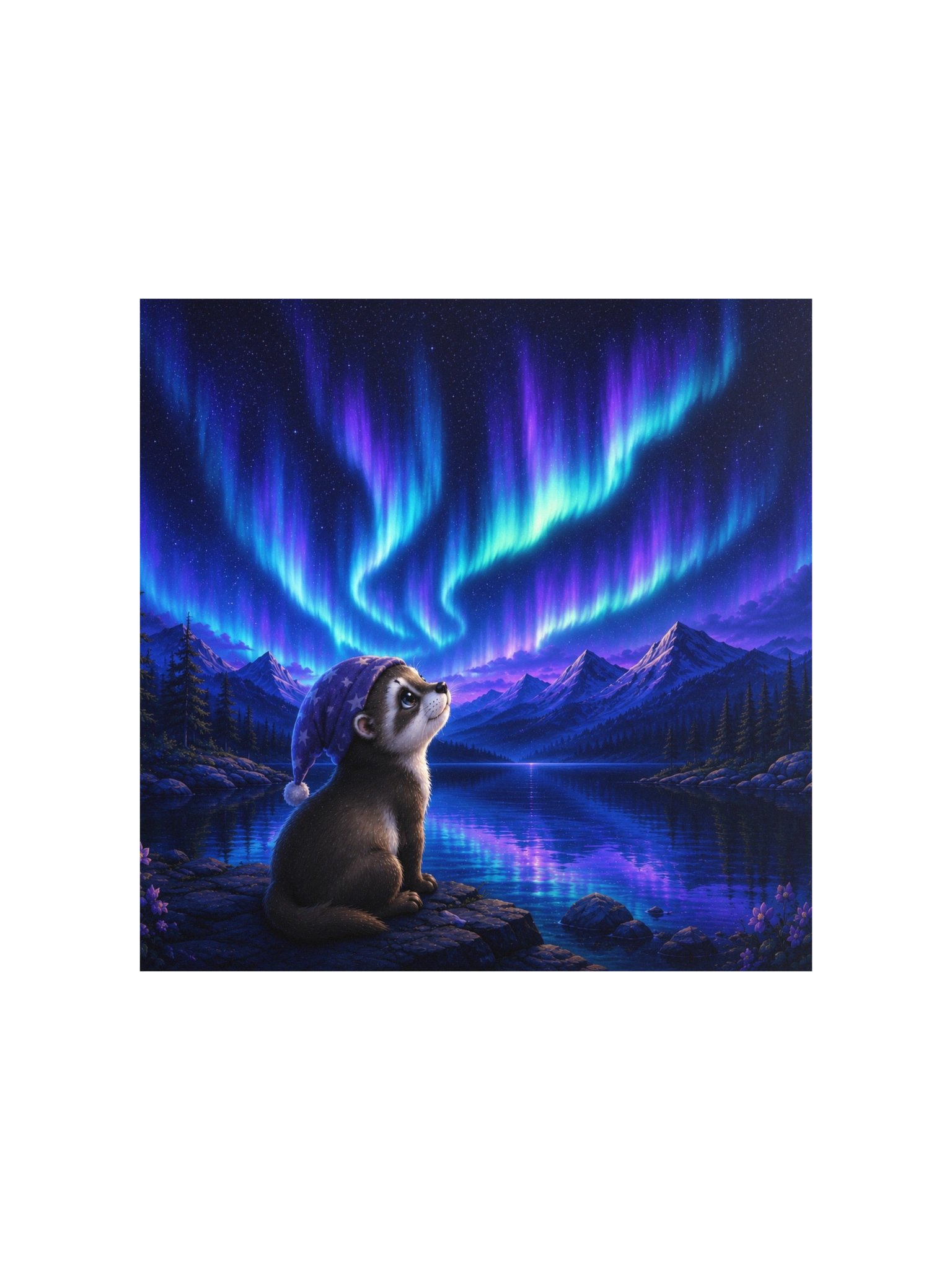 Aurora Dreams Ferret Square Art Print | Moonlit Dreams product image (1)