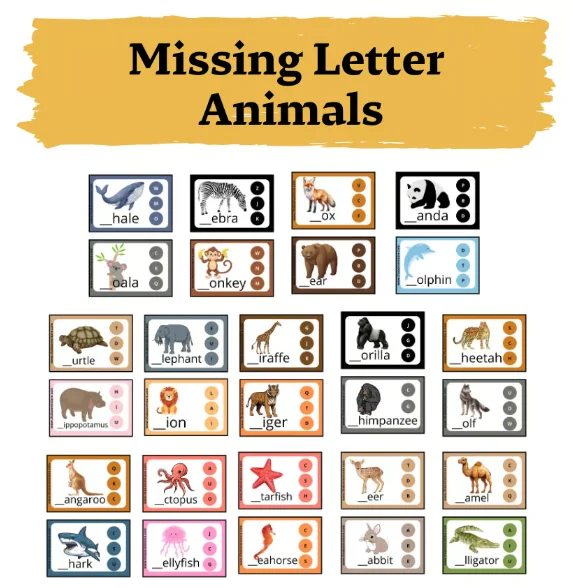 Missing Letter | Animals | 28 cards product image (1)
