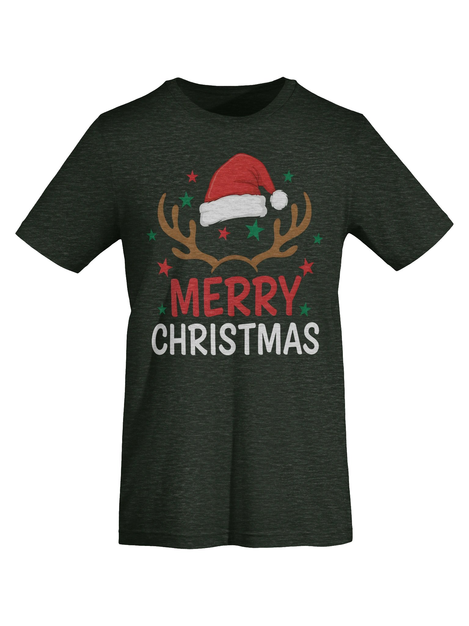 Merry Christmas Reindeer Antlers T-Shirt – Festive Santa Hat Holiday Tee – Cute Red & Green Xmas Stars Shirt product image (31)