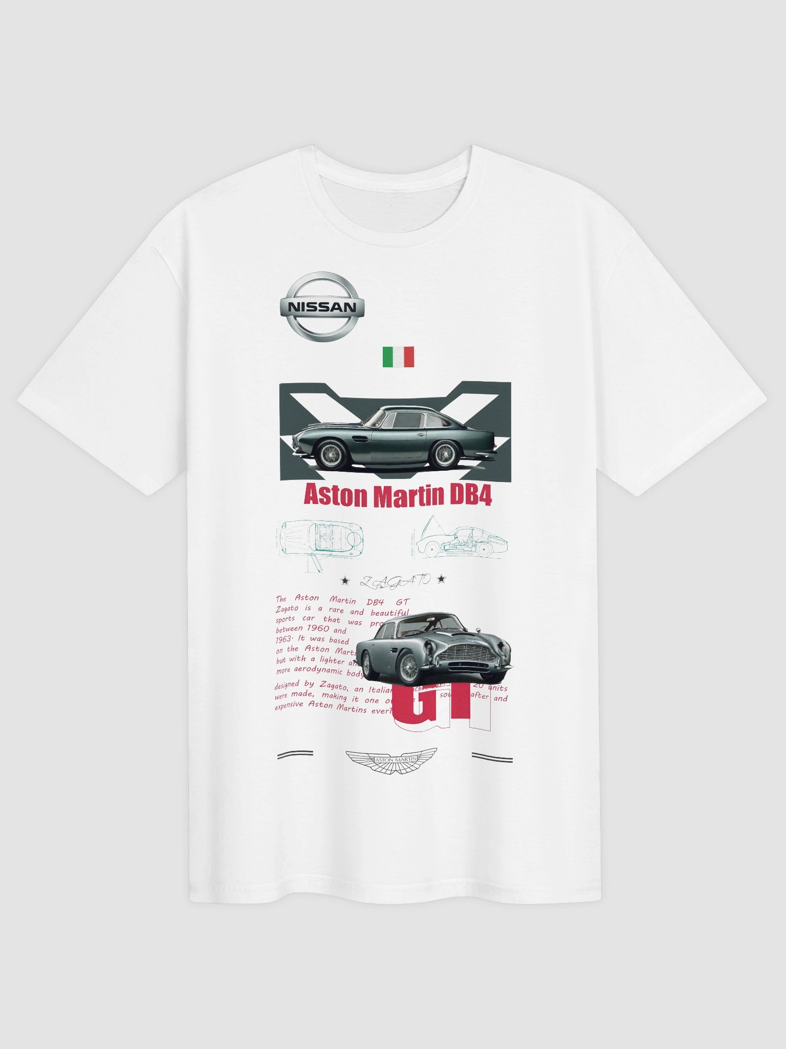 Aston Martin DB4 GT Zagato T-Shirt | 1960 Classic British GT Design | Italian Coachbuilder Apparel | Rare Collector Tee product image (1)