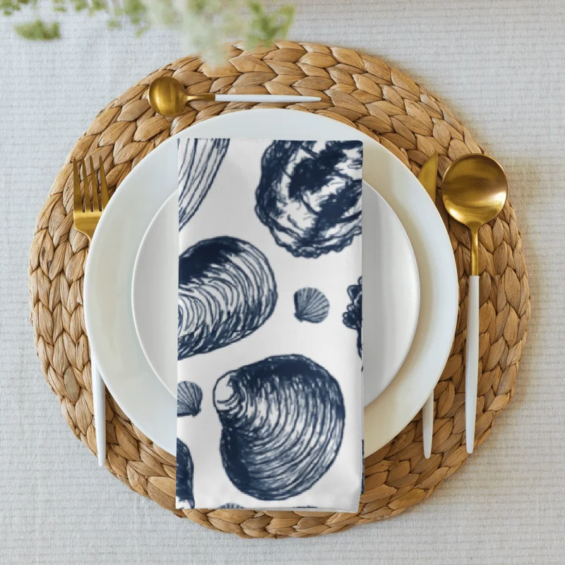 New England Tidal Treasures | Seashell Napkin Set | Monique Faella Designs™ | Dark Blue on White product image (5)