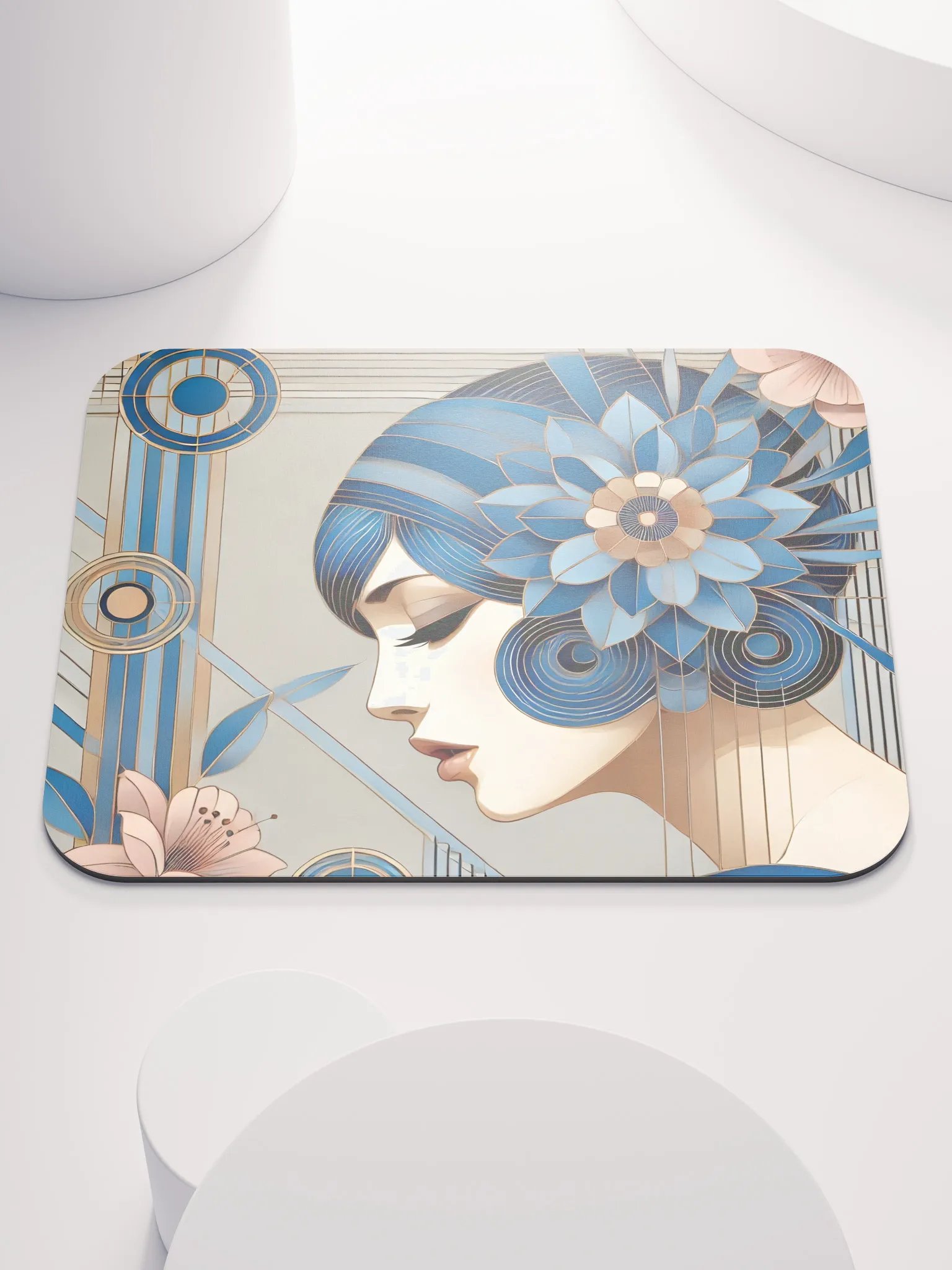 Art Deco Blue Floral Mouse Pad product image (2)