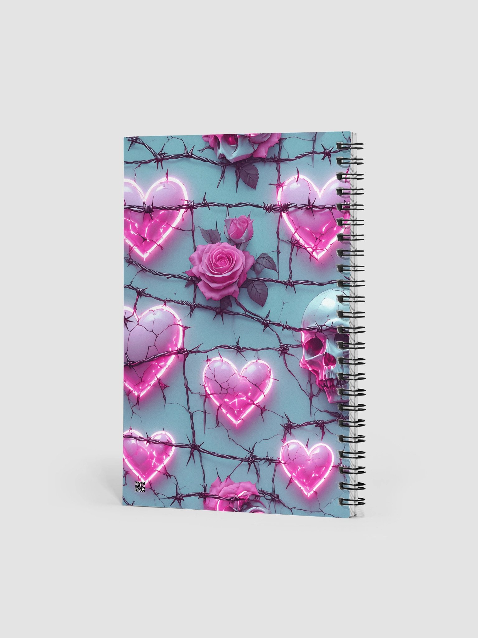 Neon Barbed Rose Heart Spiral Notebook - Glow Pink Hearts & Roses 140-Page Dotted Journal product image (2)