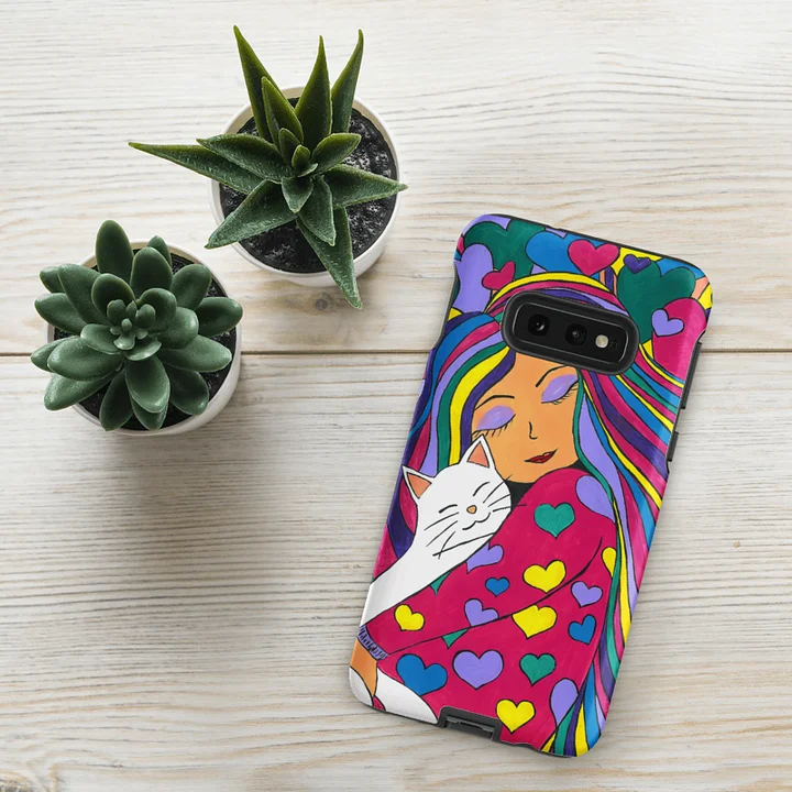 Girl with the white cat (art by Dina R.) acrylic painting picture - Tough Case for Samsung product image (1)