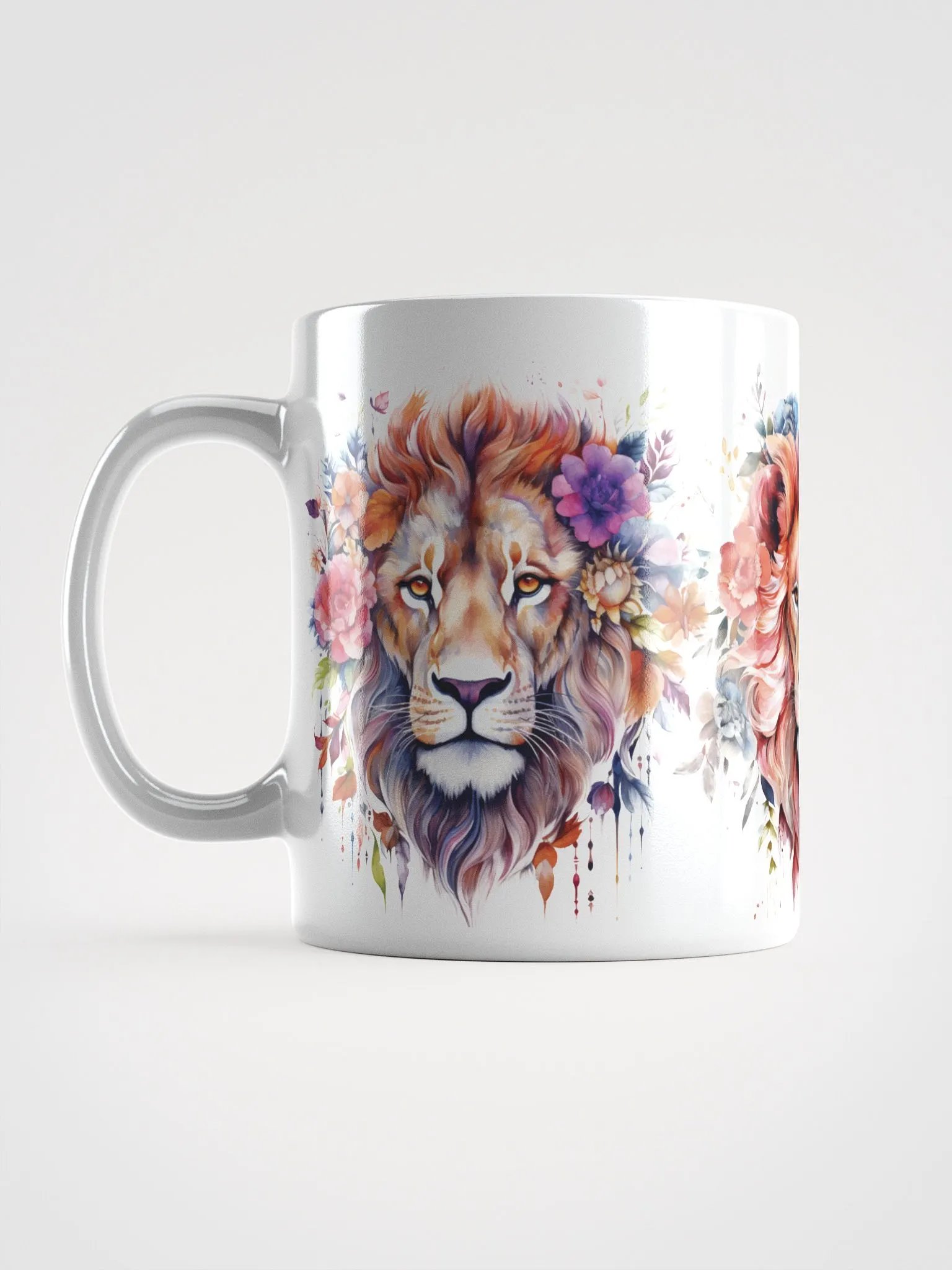Floral Lion Heads White Glossy Mug product image (6)