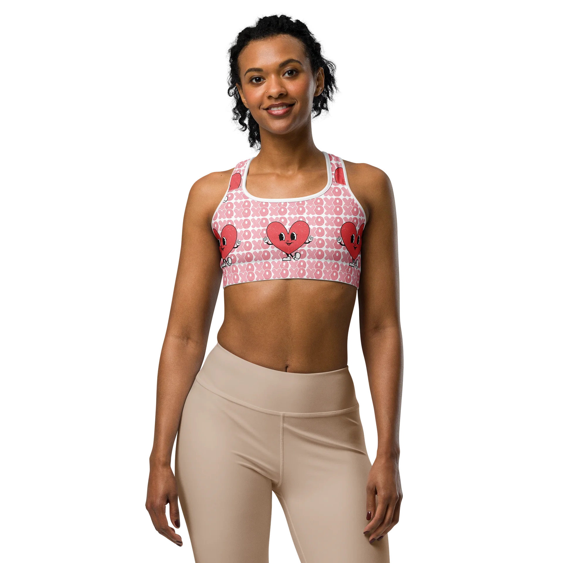Retro XOXO Hearts All-Over Print Sports Bra product image (1)